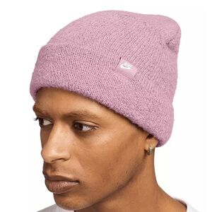 Nike Beanie Plum Dust White Knit Hat Boucle Yarn